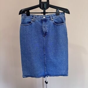 Vintage Evan Women's Size 14 Picone Midi Denim Jean Pencil Skirt‎ Back Slit Y2K